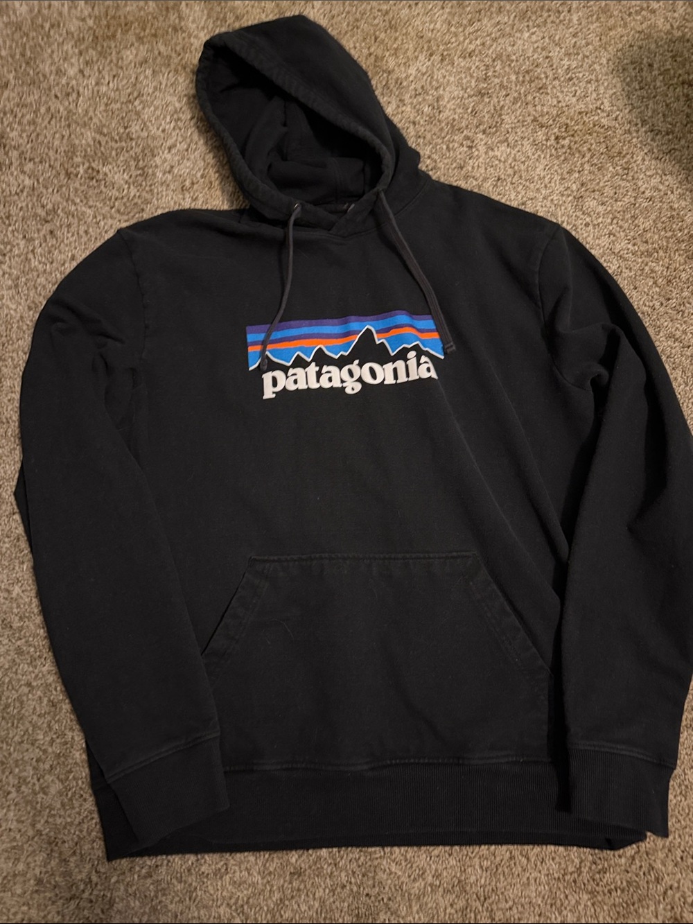 Patagonia Black Pullover Hoodie with Multicolor Logo